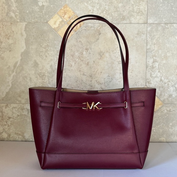 Michael Kors Reed Large Belted Shoulder Tote Bag Dark Cherry